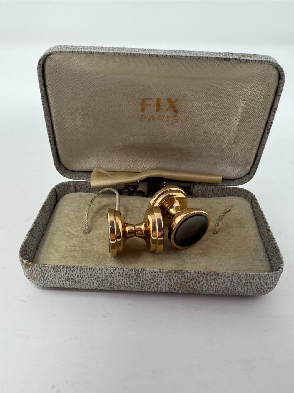 Antique FIX Paris 18K Rolled Gold Mother of Pearl Cufflinks With Box